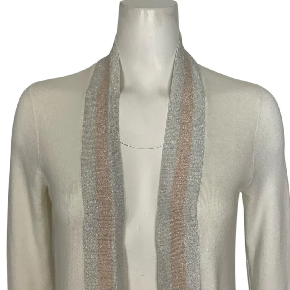 Ted Baker Cream Floral-Back Cardigan with Pastel Stripe Trim, Size 1